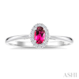 5x3 MM Oval Shape Pink Tourmaline and 1/20 Ctw Round Cut Diamond Halo Semi-Precious Ring in 10K White Gold