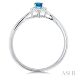5x3 MM Oval Shape Blue Topaz and 1/20 Ctw Single Cut Diamond Halo Semi-Precious Ring in 14K White Gold