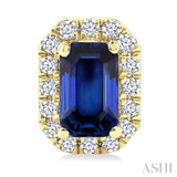 5x3 MM Octagonal Shape Sapphire and 1/8 Ctw Round Cut Diamond Halo Precious Stud Earrings in 14K Yellow Gold