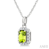 5x3 MM Octagonal Shape Peridot and 1/20 Ctw Round Cut Diamond Halo Semi-Precious Pendant with Chain in 10K White Gold