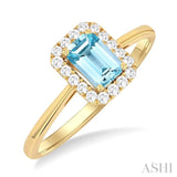 6x4 MM Octagonal Shape Aquamarine and 1/6 Ctw Round Cut Diamond Halo Semi-Precious Ring in 10K Yellow Gold