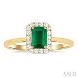 6x4 MM Octagonal Shape Emerald and 1/6 Ctw Round Cut Diamond Halo Precious Ring in 14K Yellow Gold