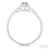 5x3 MM Pear Shape Aquamarine and 1/20 Ctw Single Cut Diamond Halo Semi-Precious Ring in 14K White Gold