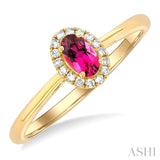 5x3 MM Oval Shape Pink Tourmaline and 1/20 Ctw Single Cut Diamond Halo Semi-Precious Ring in 10K Yellow Gold