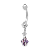 10k White Gold Square Amethyst and CZ Belly Dangle