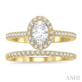 1/2 Ctw Diamond Wedding Set With 3/8 Ct Oval Cut Engagement Ring and 1/10 Ct Wedding Band in 14K Yellow and white gold