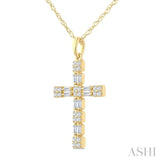 1/3 Ctw Geometric Cross Fusion Baguette and Round Cut Diamond Fashion Pendant With Chain in 14K Yellow Gold