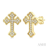 1/6 Ctw Round Cut Diamond Cross Petite Fashion Earrings in 10K Yellow Gold