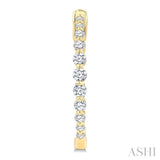 1 Ctw Inside & Out Graduated Round Cut Diamond Fashion Hoop earrings in 14K Yellow Gold