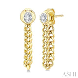 1/3 Ctw Bezel Set Oval Cut Diamond Curb Link Chain Dangler Fashion Earring in 14K Yellow Gold