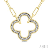 1/10 Ctw Clover Frame Round Cut Diamond Fashion Pendant With Paperclip Chain in Yellow Gold Vermeil