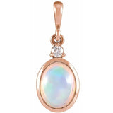 14K Rose Gold 8x6 mm Natural Ethiopian Opal & .03 CT Natural Diamond Pendant
