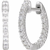14K White Gold 1/2 CTW Lab-Grown Diamond Inside-Outside Hinged 14.5 mm Hoop Earrings
