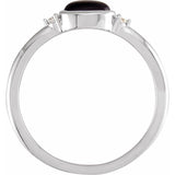 Sterling Silver 6x4 mm Round Natural Black Onyx & .03 CTW Natural Diamond Ring