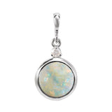 Platinum 8 mm Natural White Opal & .03 CT Natural Diamond Pendant