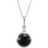 14K White Gold 8 mm Natural Black Onyx & .03 CT Natural Diamond Cabochon 16-18" Necklace