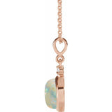 14K Rose Gold 6 mm Natural White Opal & .03 CT Natural Diamond Cabochon 16-18" Necklace