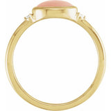 14K Yellow Gold Natural Pink Coral & .03 CTW Natural Diamond Ring