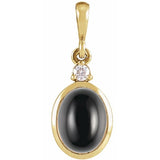 14K Yellow Gold 12x10 mm Natural Black Onyx & .03 CT Natural Diamond Cabochon Pendant