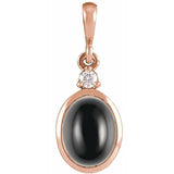 14K Rose Gold 12x10 mm Natural Black Onyx & .03 CT Natural Diamond Cabochon Pendant
