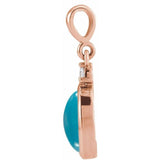 14K Rose Gold 10x8 mm Natural Turquoise & .03 CT Natural Diamond Cabochon Pendant
