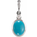 14K White Gold 10x8 mm Natural Turquoise & .03 CT Natural Diamond Cabochon Pendant