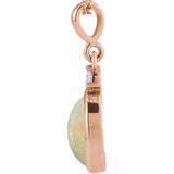 14K Rose Gold 10x8 mm Natural White Opal & .03 CT Natural Diamond Cabochon Pendant
