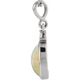 Sterling Silver 9x7 mm Natural White Opal & .03 CT Natural Diamond Cabochon Pendant