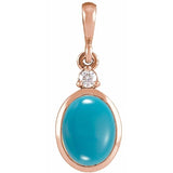 14K Rose Gold 9x7 mm Natural Turquoise & .03 CT Natural Diamond Cabochon Pendant