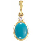 14K Yellow Gold 9x7 mm Natural Turquoise & .03 CT Natural Diamond Cabochon Pendant
