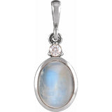 Sterling Silver 5x3 mm Natural Rainbow Moonstone & .02 CT Natural Diamond Cabochon Pendant