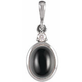 Sterling Silver 5x3 mm Natural Black Onyx & .02 CT Natural Diamond Cabochon Pendant