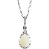 Sterling Silver 5x3 mm Natural White Opal & .03 CT Natural Diamond 16-18" Necklace