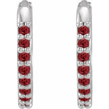 14K White Gold Lab-Grown Ruby Hinged 12.5 mm Hoop Earrings