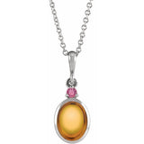Platinum 8x6 mm Natural Citrine & Natural Pink Tourmaline 16-18" Necklace