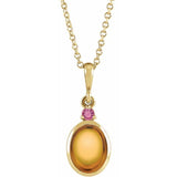 14K Yellow Gold 8x6 mm Natural Citrine & Natural Pink Tourmaline 16-18" Necklace