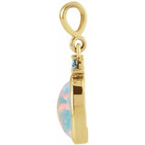 14K Yellow Gold 6x4 mm Lab-Grown White Opal & Natural London Blue Topaz Pendant