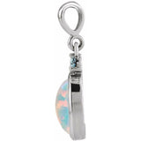 14K White Gold 6x4 mm Lab-Grown White Opal & Natural London Blue Topaz Pendant