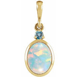 14K Yellow Gold 8x6 mm Lab-Grown White Opal & Natural London Blue Topaz Pendant