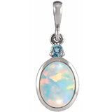 Sterling Silver 5x3 mm Lab-Grown White Opal & Natural London Blue Topaz Pendant