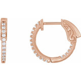 14K Rose Gold 1/3 CTW Lab-Grown Diamond Inside-Outside 15.5 mm Hinged Hoop Earrings