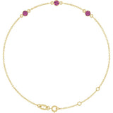 14K Yellow Gold Natural Pink Tourmaline Bezel-Set Three-Stone 6 1/2-7 1/2" Bracelet