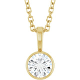 14K Yellow Gold 1/3 CT Natural Diamond Bezel-Set Solitaire 16-18" Necklace