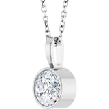 14K White Gold 3/4 CT Natural Diamond Bezel-Set Solitaire 16-18" Necklace