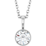 Sterling Silver 1/2 CT Lab-Grown Diamond Bezel-Set Solitaire 16-18" Necklace