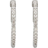 14K White Gold 3/4 CTW Natural Diamond Inside-Outside 23 mm Hinged Hoop Earrings