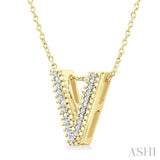1/20 Ctw Bubble Accent Initial 'V' Round Cut Diamond Fashion Pendant With Chain in Yellow Gold Vermeil