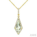 16X7 MM Kite Shape Green Amethyst and 1/5 Ctw Round Cut Diamond Semi-Precious Pendant With Chain in 10K Yellow Gold