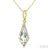 16X7 MM Kite Shape Green Amethyst and 1/5 Ctw Round Cut Diamond Semi-Precious Pendant With Chain in 10K Yellow Gold