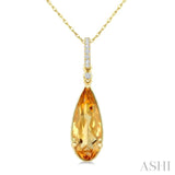 16X6 MM Pear Shape Citrine and 1/20 Ctw Round Cut Diamond Semi-Precious Pendant With Chain in 10K Yellow Gold